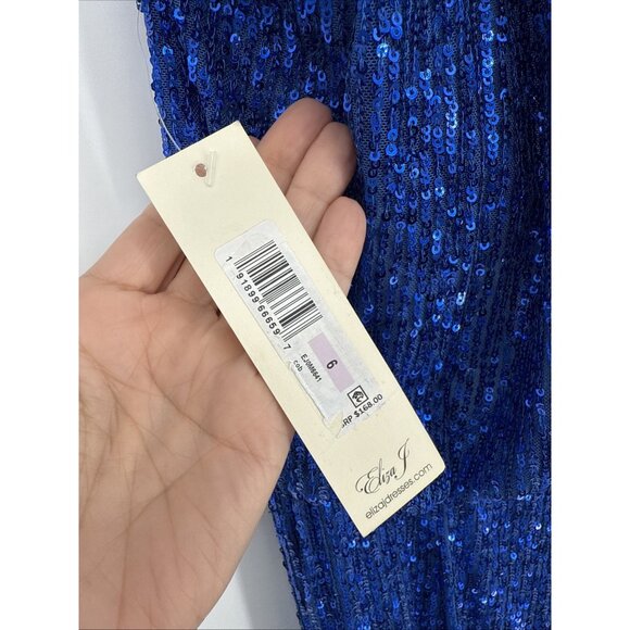 Eliza J Size 6 Blue Sequined Sleeveless Mock Neck Blouson Cocktail Midi Dress - Picture 7 of 10